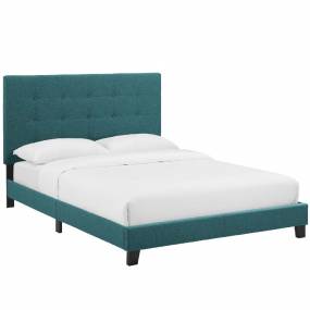 Melanie Twin Tufted Button Upholstered Fabric Platform Bed in Teal - East End Imports MOD-5877-TEA