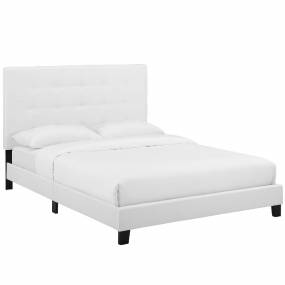 Melanie Twin Tufted Button Upholstered Fabric Platform Bed in White - East End Imports MOD-5877-WHI