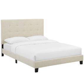 Melanie Queen Tufted Button Upholstered Fabric Platform Bed in Beige - East End Imports MOD-5879-BEI