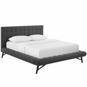 Julia Queen Biscuit Tufted Upholstered Fabric Platform Bed in Gray - East End Imports MOD-6007-GRY