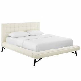 Julia Queen Biscuit Tufted Upholstered Fabric Platform Bed in Ivory - East End Imports MOD-6007-IVO