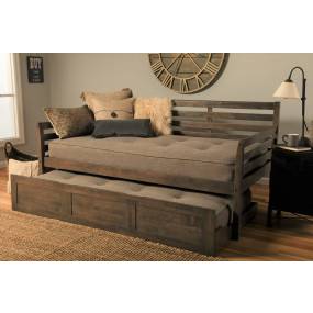 Boho Daybed - Trundle Bed - Rustic Walnut Finish Linen Stone Mattresses - Kodiak Furniture BODBTBRWMLSTN4