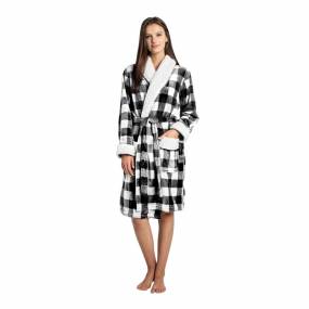 Bath Robe Sherpa Trim L/XL White & Black Buffalo - Safdie & Co 78147.ECZ.01