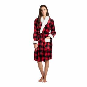 Bath Robe Sherpa Trim L/XL Red & Black Buffalo - Safdie & Co 78147.ECZ.11
