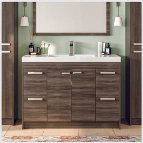 Eviva Lugano 42 inch Gray Oak Modern Bathroom Vanity with White Integrated Acrylic Top - Eviva EVVN1000-8-42GOK