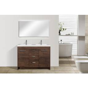 Eviva Lugano 48 inch Rosewood Modern Double Sink Bathroom Vanity with White Integrated Acrylic Top - Eviva EVVN12-8-48RSWD-DS