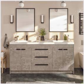 Eviva Lugano 60 inch Cement Gray Modern Double Sink Bathroom Vanity with White Integrated Acrylic Top - Eviva EVVN1500-8-60CGR