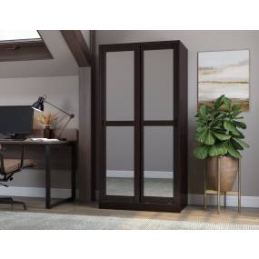 100% Solid Wood 2-Sliding Door Wardrobe with Mirrored Doors, Java - Palace Imports 5666M