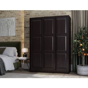 100% Solid Wood 3-Sliding Door Wardrobe with Raised Panel Doors, Java - Palace Imports 5676R