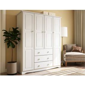 100% Solid Wood Family Wardrobe, White. No Shelves Included - Palace Imports 5961