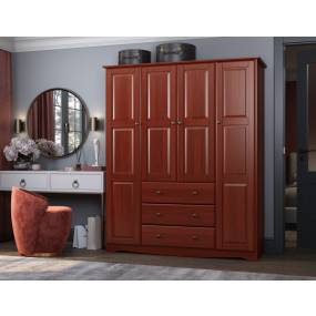100% Solid Wood Family Wardrobe in Mahogany with Metal Knobs. No Shelves Included - Palace Imports 5962K