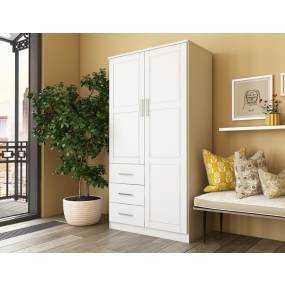 100% Solid Wood Metro 2-Door Wardrobe with Raised Panel Doors, White - Palace Imports 7101D