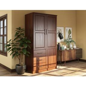 100% Solid Wood Metro 2-Door Wardrobe with Raised Panel Doors, Mocha - Palace Imports 7103D