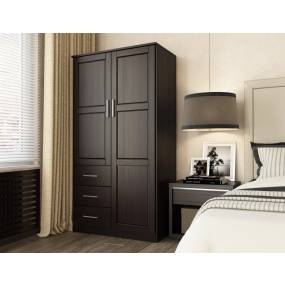 100% Solid Wood Metro 2-Door Wardrobe with Raised Panel Doors, Java - Palace Imports 7106D