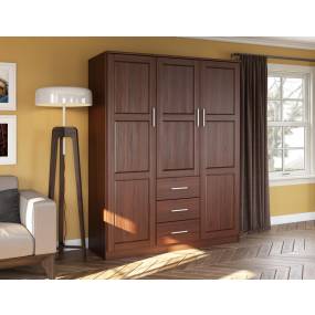 100% Solid Wood Cosmo 3-Door Wardrobe with Raised Panel Doors, Mocha - Palace Imports 7113D
