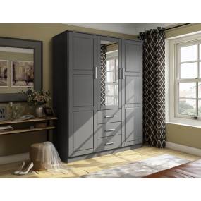 100% Solid Wood Cosmo Wardrobe with Mirrored Door, Gray - Palace Imports 7115