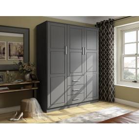 100% Solid Wood Cosmo 3-Door Wardrobe with Raised Panel Doors, Gray - Palace Imports 7115D