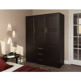 100% Solid Wood Cosmo 3-Door Wardrobe with Raised Panel Doors, Java - Palace Imports 7116D