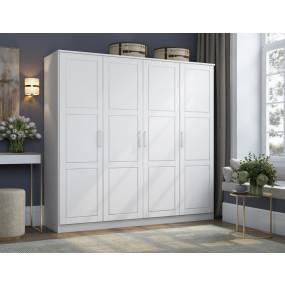 100% Solid Wood Cosmo 4-Door Wardrobe with Raised Panel Doors, White. No Shelves Included - Palace Imports 7301D