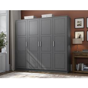 100% Solid Wood Cosmo 4-Door Wardrobe with Raised Panel Doors, Gray. No Shelves Included - Palace Imports 7305D