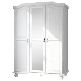 100% Solid Wood Kyle 3-Door Wardrobe with Mirrored Door, White - Palace Imports 8101M