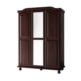 100% Solid Wood Kyle 3-Door Wardrobe with Mirrored Door, Java - Palace Imports 8106M