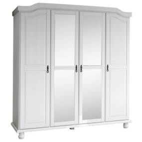 100% Solid Wood Kyle 4-Door Wardrobe with Mirrored Doors, White - Palace Imports 8201M