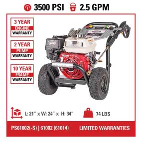 PowerShot PS61002(-S) 50-State 3500 PSI at 2.5 GPM HONDA® GX200 AAA® AX300 axial cam pump Cold Water Professional Gas Pressure Washer - FNA Group 61014