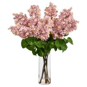 24in. Artificial Lilac Arrangement with Cylinder Glass Vase - Nearly Natural A1729-PK