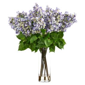 24in. Artificial Lilac Arrangement with Cylinder Glass Vase - Nearly Natural A1729-PP
