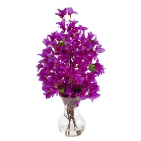 22in. Artificial Bougainvillea Arrangement with Fluted Glass Vase - Nearly Natural A1810-PP