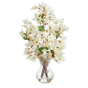 22in. Artificial Bougainvillea Arrangement with Fluted Glass Vase - Nearly Natural A1810-WH
