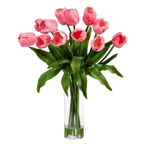 23in. Artificial Tulip Arrangement with Cylinder Glass Vase - Nearly Natural A1826-PK