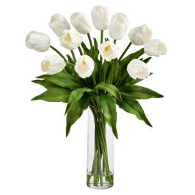 23in. Artificial Tulip Arrangement with Cylinder Glass Vase - Nearly Natural A1826-WH