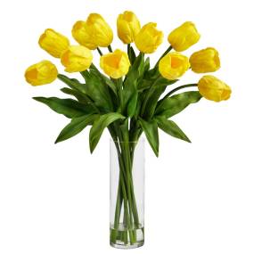 23in. Artificial Tulip Arrangement with Cylinder Glass Vase - Nearly Natural A1826-YL