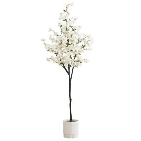 6ft. Artificial Cherry Blossom Tree with White Decorative Planter - Nearly Natural T4556