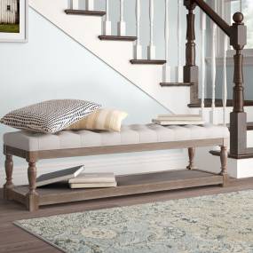 Athena Bench in White and Linen - Shatana Home Z-ATHENA-BENCH WHITE AND LINEN