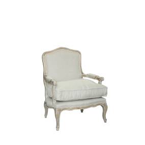 RODNEY LOUNGE CHAIR IN ANTIQUE WHITE AND LINEN FABRIC - Shatana Home Z-RODNEY-CHAIR WHITE AND LINEN