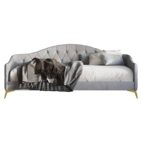 Nadine Diamond-Tufted Upholstered Silver Grey Velvet Twin Size Daybed Without Trundle - CasePiece USA  C50024-011
