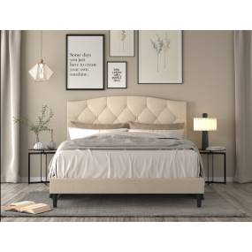 Eloise Full Button Tufted Upholstered Platform Bed in Beige - CasePiece USA  C80086-321