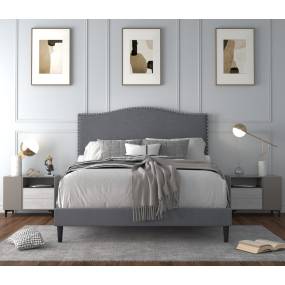 Melody Full Chrome Nail head Upholstered Platform Bed in Grey - CasePiece USA  C80087-311