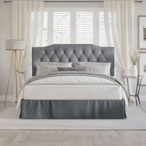 Modern Velvet Tufted Upholstered Platform Bed, Queen in Light Grey - CasePiece USA C8357QPL-LGY-VV