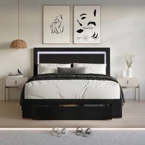 Velvet Tufted LED Platform Storage Bed, Full in Black - CasePiece USA C8361FPLS-BK-VV