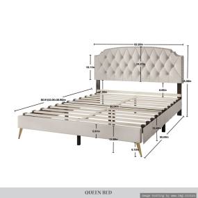 Velvet Button Tufted Upholstered Gold Accent Platform Bed, Twin in Beige - CasePiece USA C8370TPL-BG-VV