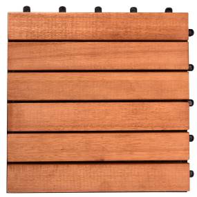 Kaia 6-Slat Reddish Brown Wood Interlocking Deck Tile (Set of 10 Tiles) - More4Home M0169