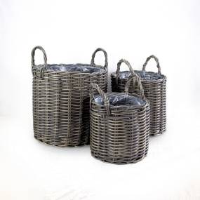 Set of 3 CATLEZA Multi-purposes Basket with handler - Hand Woven Wicker - Gray - More4Home MCAT054