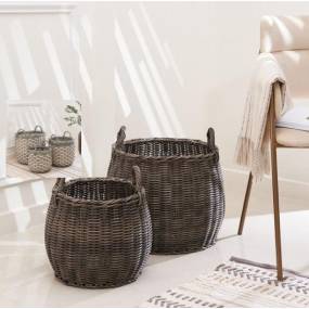 Set of 2 CATLEZA Stackable Hand Woven Wicker Storage and Laundry Basket with Handles - More4Home MCAT065
