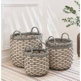 Set of 3 CATLEZA Stackable Hand Woven Wicker Storage and Laundry Basket with Handles - More4Home MCAT066