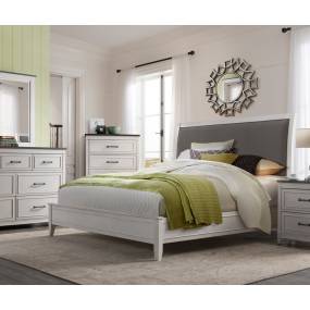 Del Mar Queen Bed in White with Grey Linen - Martin Svensson 68029A