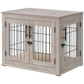 Medium Wire Dog Crate with Cushion, Weathered Grey - Unipaws - EV1009